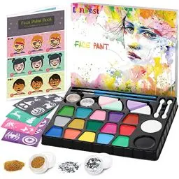 Produktbild: lenbest Kinderschminke Set - Schminke Kinder 17 Farben Glitzer Pinsel Make Up Schwamm Schablonen - Faschingsschminke Theaterschminke Karnevalsschminke - Halloween Fasching Karneval Schminke Kinder