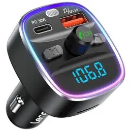 Produktbild: LENCENT Bluetooth 5.4 FM Transmitter Auto Adapter 48W (PD 30W & 18W) (7 Farben Licht) (Schnelles Aufladen) Kabelloser Radio Adapter für Musik und Freisprecheinrichtung, unterstützt USB-Laufwerk