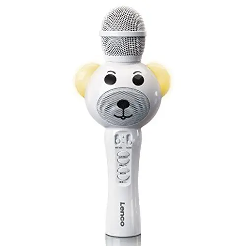Produktbild: Lenco BMC-060 Karaoke Mikrofon für Kinder - Bluetooth V5.0 - Mit Smartphone-Halterung - 5 Watt RMS - LED Lichteffekte - integrierter Akku mit 1200mAh – Android und iOS - Weiß