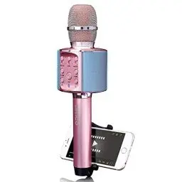Produktbild: Lenco BMC-090 - Karaoke Mikrofon - Bluetooth V4.2 - Mit Smartphone-Halterung - 5 Watt RMS - LED Lichteffekte - integrierter Akku mit 1200mAh – Android und iOS - Rosa