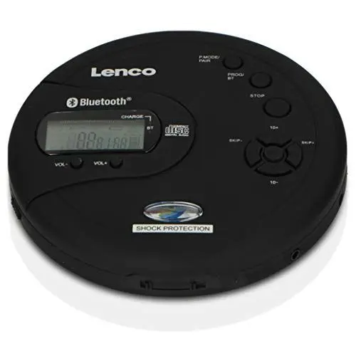 Produktbild: Lenco CD-300 - Tragbarer CD-Player Walkman - Bluetooth Diskman - CD Walkman - MP3 Funktion - Antishock - 2 x 2000mAh Akku - Kopfhörer - Micro USB Ladekabel - Schwarz