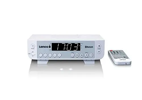 Produktbild: Lenco KCR-100 - Küchenradio - Unterbauradio mit Bluetooth - PLL FM Empfänger - 5 Senderspeicher - LED Beleuchtung - 2 x 1 Watt RMS - Uhr mit Timer Funktion - Fernbedienung - weiß
