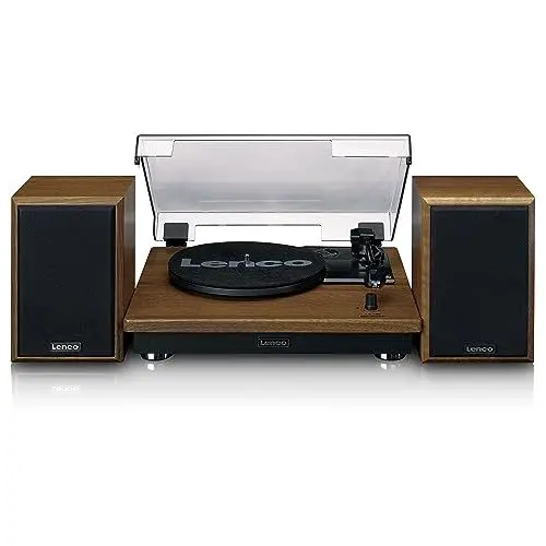 Produktbild: Lenco LS-100 - Hi-Fi Plattenspieler mit Bluetooth 5.0 - Externe Lautsprecher - 2 x 10 Watt RMS - Riemenantrieb - Auto-Stopp - Holz, 20 Watt RMS