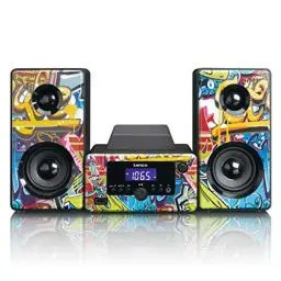 Produktbild: Lenco MC-020 Tags – Mikro-Stereoanlage mit FM-Radio, Bluetooth, USB und AUX, Weckfunktion, USB-Lader, Kopfhörerbuchse, 2 x 5 Watt (RMS)
