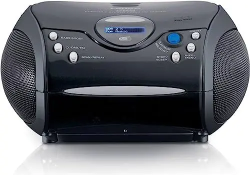 Produktbild: Lenco SCD-24DAB - CD-Player für Kinder - Bluetooth 5.1 - CD-Radio - Boombox - DAB+ Radio - Titel Speicher - 2 x 1,5 W RMS-Leistung - Netz- und Batteriebetrieb - Schwarz, SCD-24DAB BK