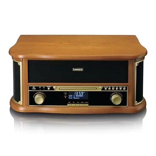 Produktbild: Lenco TCD-2571 Plattenspieler für Schallplatten - Bluetooth Plattenspieler mit Lautsprecher - DAB+ Radio - CD-Player - Kassettendeck - 3 Geschwindigkeiten - Riemenantrieb - 2 x 5 Watt - Holz