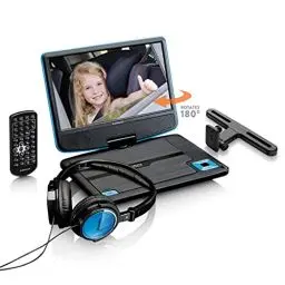 Produktbild: Lenco tragbarer DVD-Player DVP-910 9 Zoll (22,5 cm) mit drehbarem Display und Integriertem Akku (USB, AV-Ausgang), Netzadapter, Kopfhörer, blau