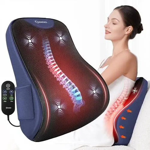 Produktbild: Massagegerät rücken mit Wärme & Vibration, Rückenmassagegerät für Bürostuhl, Massagekissen elektrisch zur Schmerzlinderung, zu Hause Büro Auto Sofa, 3 Heizstufen & 3 Intensitäten, Geschenke - Blau