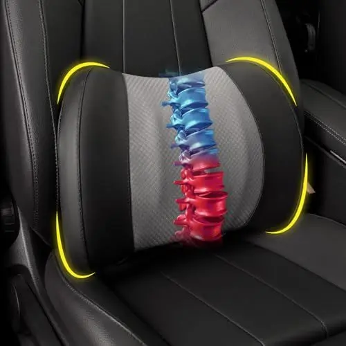 Produktbild: Lendenwirbelstützkissen, Memory-Schaum-Lendenkissen zur Schmerzlinderung im unteren Rücken, Auto-Rückenkissen zum Fahren, Lendenwirbelstütze für Auto, Bürostuhl, Rollstuhl - Schwarz und Grau