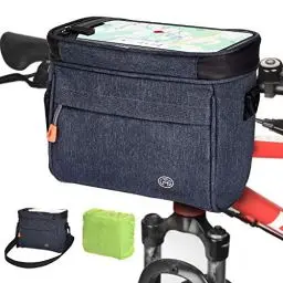 Produktbild: Lenkertasche 4.2L Wasserdichter Fahrradkorb Tasche mit Touchscreen Vorne Fahrradtasche mit Netztasche Radtasche Fronttasche Lenkerkorb Fahrrad Handyhalterung mit Schultergurt für alle Handy (Blau)