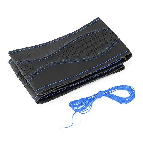 Produktbild: Majatou Lenkradbezug Aus Leder, Lenkradhülle, 38 Cm/15 Zoll, Schwarz und Blau