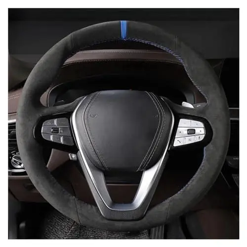 Produktbild: Lenkradbezug Auto Für G20 G21 G30 G31 G32 X3 G01 X4 G02 X5 G05 X7 G07 Z4 G29 DIY rutschfeste Auto-Lenkradabdeckung Aus Schwarzem Wildleder Auto Lenkradhülle (Farbe : White Thread)