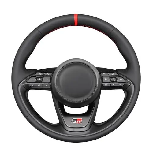 Produktbild: Lenkradhülle für Toyota Yaris Cross GR 2023–2024, handgenäht, schwarzes Wildleder, Auto-Lenkradhülle