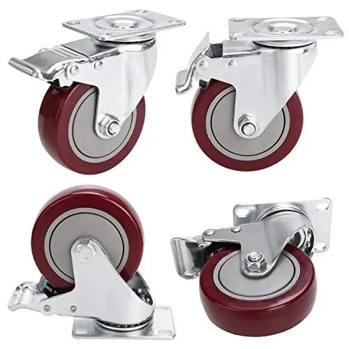Produktbild: COOCHEER Lenkrollen mit Bremse, 400KG Tragfähigkeit, 4 Stück Schwerlastrollen 100mm, PVC, Rot, Schwenkrollen, Industrial Caster, Schwerlasttauglich mit Bremse, Drehgelenk