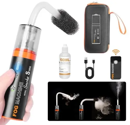 Produktbild: LENSGO Nebelmaschine Mini mit Flüssigkeit, Kabelloser Fernbedienung, Akku, Tragbare Rauchmaschine, klein Fogger für Fotografie, Videografie, Halloween, Hochzeit, Party, Smoke Mini