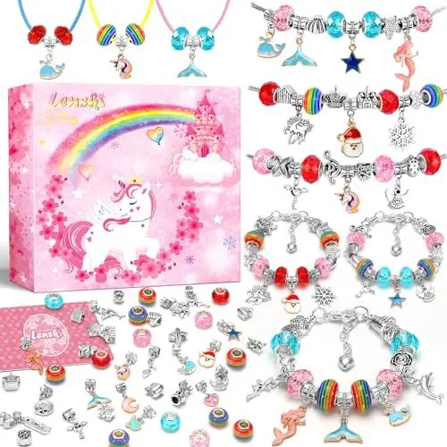 Produktbild: Lenski Geschenke für Mädchen, Geschenk Mädchen 4 5 6 7 8 9 10 11 12 Jahre, Einschulung Mädchen, Bastelset Kinder ab 6 Jahre, Armbänder Selber Machen, Schmuck Basteln Mädchen Spielzeug ab 4 6 Jahre