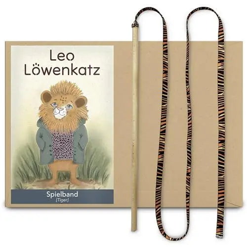 Produktbild: LEO LÖWENKATZ Katzenangel für Katzen. Robuster Holzstab mit extra langem Spielband und wildem Tiger-Muster. Robustes Katzenspielzeug