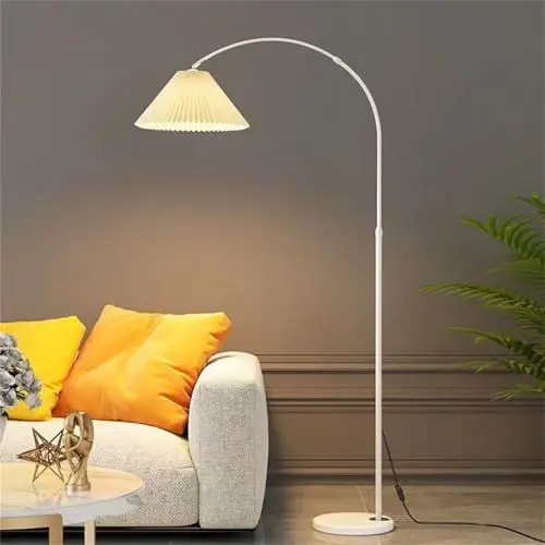 Produktbild: Leomix Arc-Stehlampe, Höhenverstellbare Stehlampe Im Nordischen Design Mit Plissiertem Schirm Und Marmorsockel, Hohe Stehlampe Für Wohnzimmer, Schlafzimmer, Büro, Klassenzimmer, Schlafsaal,Weiß