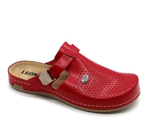 Produktbild: LEON 950 Lederschuhe Clog Pantolette Komfortschuhe Hausschuhe, Damen, Rot-WH, EU 39