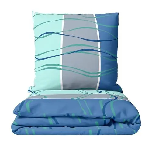 Produktbild: Leonado Vicenti Mikrofaser Bettwäsche Set 135x200 Wellen gestreift modern Blau Türkis mit verdecktem Reissverschluss
