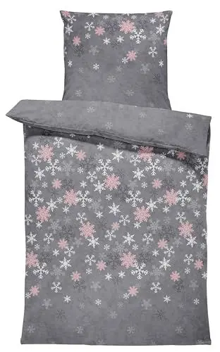 Produktbild: Leonado Vicenti Winter Bettwäsche Thermo Fleece Flausch Kuschelig Warme Garnitur Bettbezüge Set, Größe:4 teilig 135x200 cm, Farbe:Kristall grau
