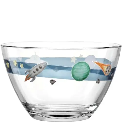 Produktbild: LEONARDO HOME Bambini Avventura Schale für Kinder - Kinderschüssel mit Motiv aus dickwandigem Glas - Inhalt 400 ml, Durchmesser 12 cm - Kinderteller mit Motiv Weltall, 044416