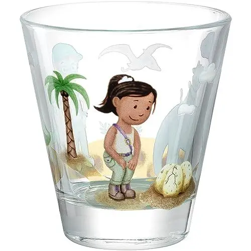 Produktbild: LEONARDO HOME Bambini Avventura Trinkglas für Kinder - Kinderbecher mit Motiv aus hochwertigem Glas - Größe S, Inhalt 215 ml - Kinderglas mit Motiv Dino, 044423