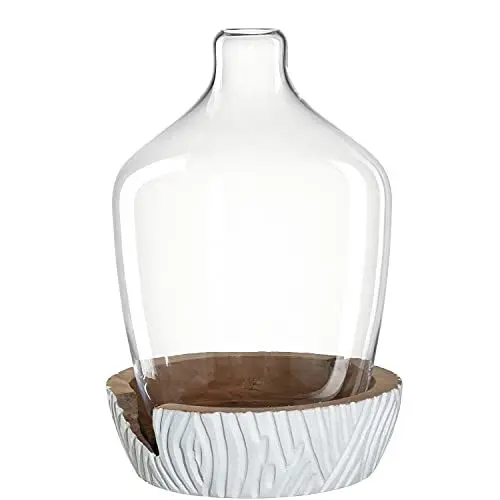 Produktbild: LEONARDO HOME 084399 Vase mit Holzsockel CASOLARE 43 cm weiß, Materialmix