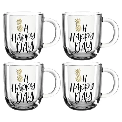 Produktbild: LEONARDO HOME Tasse EMOZIONE 4er-Set 400 ml-OH HAPPY DAY, 046412, Glas, Transparent