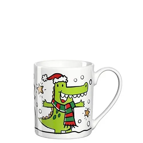 Produktbild: Leonardo Bambini Porzellan-Tassen 6er Set Weihnachten, Kinder-Tassen mit Winter Krokodil-Motiv, spülmaschinengeeignete Tee-Henkelbecher 215 ml 024957