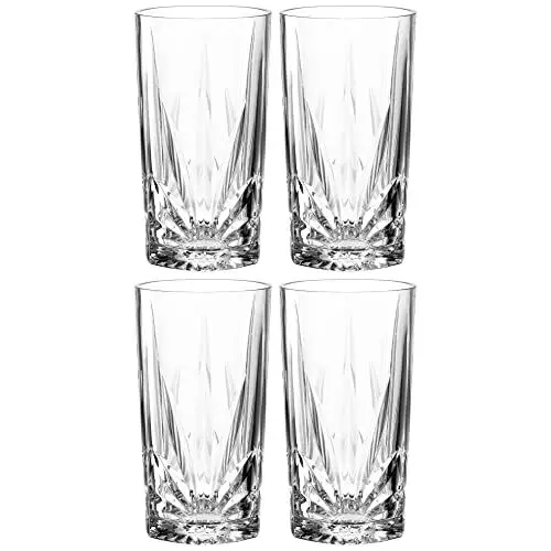 Produktbild: LEONARDO HOME Capri Trink-Gläser 4er Set, 530 ml, spülmaschinenfeste Saft-Gläser mit Relief Facetten-Schliff, XL Wasser-Glas, Glas Trink-Becher groß, klar, Höhe 16 cm, 022778