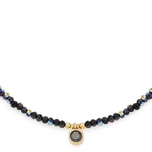 Produktbild: JEWELS BY LEONARDO Halskette Ciao Lola Kette aus goldfarbenem Edelstahl schwarze Glaskristalle mit funkelndem Facettenschliff 40-45 cm Länge besonderes Schmuck Geschenk für Frauen 018781