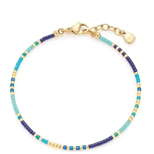 Produktbild: JEWELS BY LEONARDO Armband Ciao Lou Arm-Kette aus goldfarbenem Edelstahl Miyuki Glas-Perlen in gold, blau und türkis 17,5-19,5 cm Länge Geschenk Damen Schmuck 022982