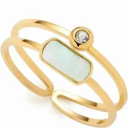 Produktbild: Leonardo Ciao Mela Damen Fingerring aus Edelstahl IP Gold, Doppel-Ring mit Glaskristall und Perlmutt Plättchen, Ringgröße 19, Schmuck Geschenk 023329