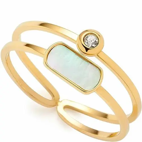 Produktbild: Leonardo Ciao Mela Damen Fingerring aus Edelstahl IP Gold, Doppel-Ring mit Glaskristall und Perlmutt Plättchen, Ringgröße 19, Schmuck Geschenk 023329