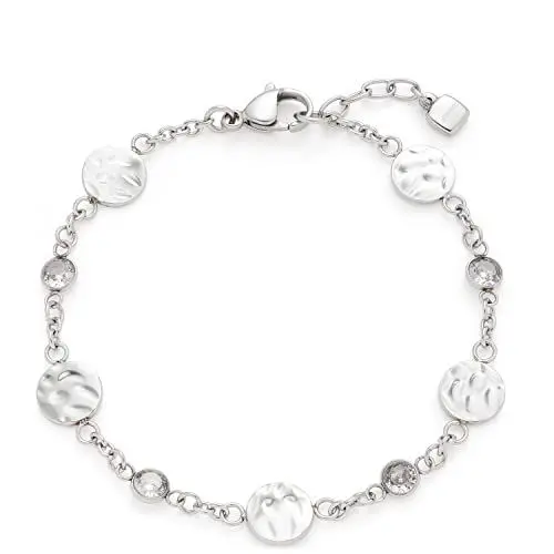 Produktbild: JEWELS BY LEONARDO Armband Milou Arm-Kette aus silberfarbenem Edelstahl abwechselnd eingesetzte Zirkonia Steinen und gehämmerte Plättchen 18,5-20 cm Länge Damen Schmuck 022488