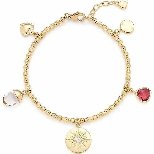 Produktbild: JEWELS BY LEONARDO Armband Giselle Arm-Kette aus goldfarbenem Edelstahl 5 kleine Charm Anhänger mit unterschiedlichen Motiven 18-20 cm Länge Schmuck Geschenk für Frauen 023215
