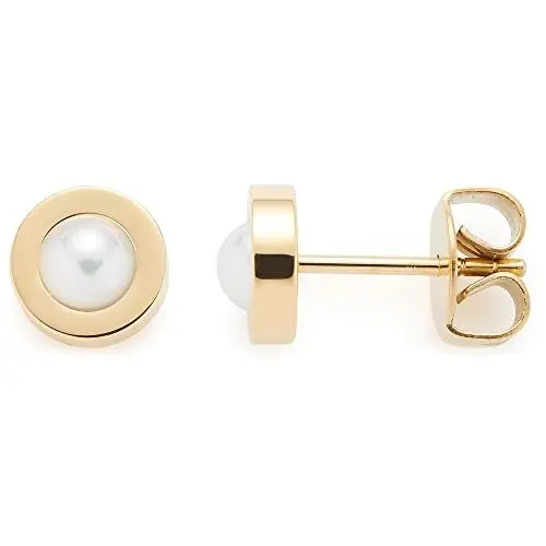 Produktbild: Leonardo Jewels Isa Ohrstecker, Ohrringe aus Edelstahl, Glas-Kristall weiß, Facetten-Schliff gold, 7 mm, Plättchen-Stecker Damen Schmuck, 1 Paar, 022877