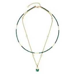 Produktbild: Leonardo Jewels Valea Halskette aus Edelstahl, doppelstrangige Halskette aus Malachit-, Glas- und Edelstahlperlen grün gold, Damenschmuck, 021767