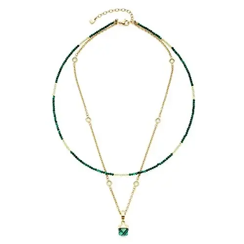 Produktbild: Leonardo Jewels Valea Halskette aus Edelstahl, doppelstrangige Halskette aus Malachit-, Glas- und Edelstahlperlen grün gold, Damenschmuck, 021767