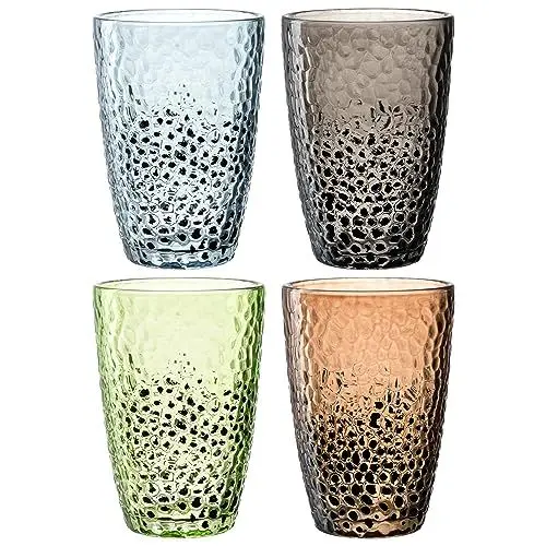 Produktbild: Leonardo Matera Gläser Set 4-teilig - Trinkgläser in Hammerschlag-Optik - Inhalt 340 ml - Handarbeit - Spülmaschinenfest, robust - buntes 4er Set, 024386
