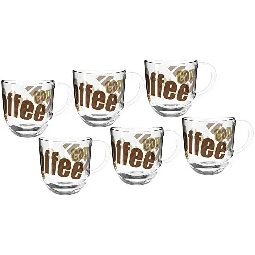 Produktbild: Leonardo Napoli Kaffee-Tassen 6er Set, spülmaschinengeeignete Kaffee-Becher mit Motiv, kleine Glas-Tasse mit Henkel, mikrowellenfest, 280 ml, 024235