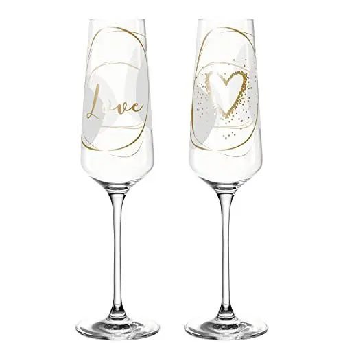 Produktbild: Leonardo Presente Sekt-Gläser, 2er Set Love, spülmaschinenfeste Prosecco-Gläser, Champagner-Kelche mit gezogenem Stiel, Geschenk-Set, 280 ml 029180