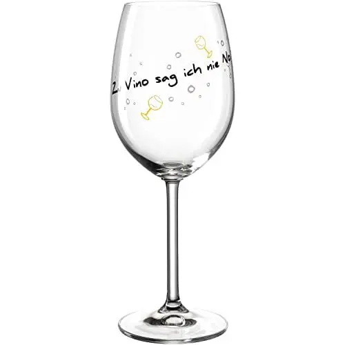 Produktbild: Leonardo Presente Wein-Glas Zu Vino sag ich nie No, 1 Stück, spülmaschinenfester Wein-Kelch, Weisswein-Kelch mit Motiv und Schriftzug, 460 ml, 044515