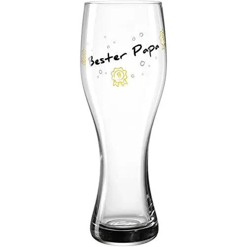 Produktbild: Leonardo Presente Weizenbier-Glas Bester Papa, 1 Stück, spülmaschinenfestes Weizen-Glas mit Schriftzug und Motiv, Bierglas, 500 ml 044523