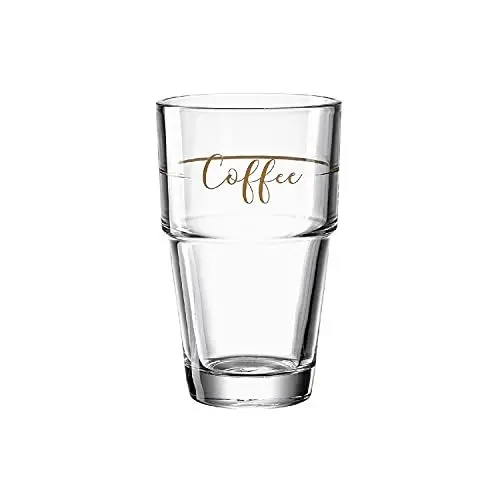 Produktbild: Leonardo Solo Latte-Macchiato Glas 1 Stück, Glas-Becher mit Coffee Aufdruck, spülmaschinengeeignetes Kaffee-Glas mit Coffee Motiv, 410 ml. 043468