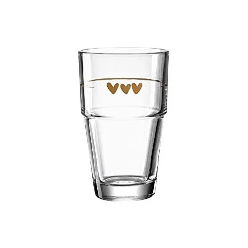 Produktbild: Leonardo Solo Latte-Macchiato Glas 1 Stück, Glas-Becher mit Herzen Aufdruck, spülmaschinengeeignetes Kaffee-Glas, Herzchen Motiv, 410 ml, 043467