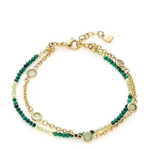 Produktbild: JEWELS BY LEONARDO Armband Valea doppelreihige Arm-Kette aus goldfarbenem Edelstahl Malachit- und Glasperlen in abgestimmten grüntönen 17,5-21 cm Schmuck Geschenk für Frauen 021768