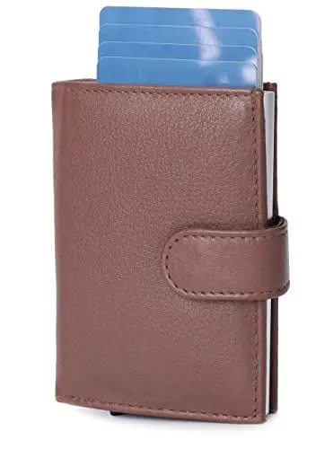 Produktbild: Leoodo Kartenetui mit Münzfach, Herren kleine Geldbörse aus echtem Leder RFID Schutz, Slim Portemonnaie bis 12 Karten, LKH Farbe:weich Braun