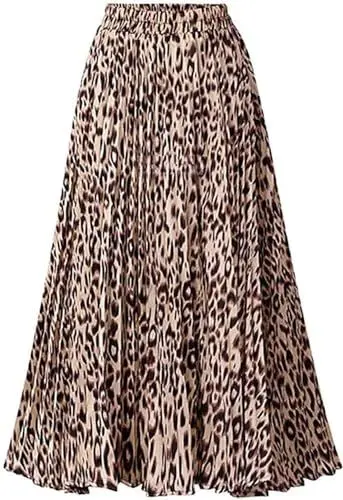 Produktbild: Comefohome Leopardenrock Damen Sommer Midi Lange Röcke Hohe Taille Faltenrock Mädchen Sommerrock Rock,Leopard,M